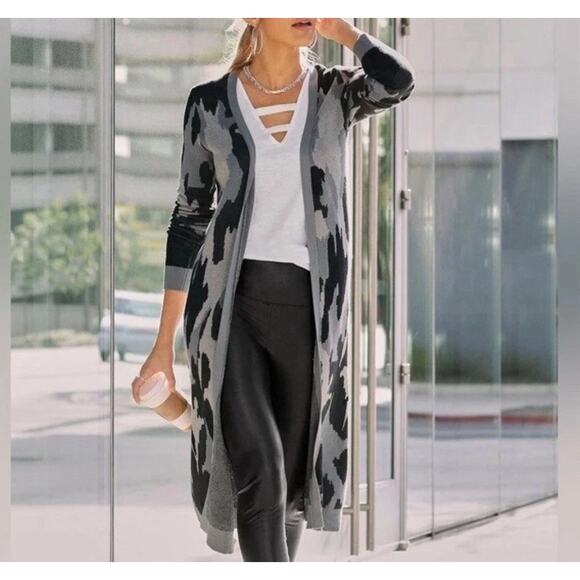 Boston Proper Womens L Open Long Cardigan Duster Camouflage Casual Chic Street - Picture 1 of 11